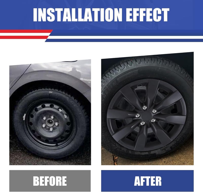 Winjet Hubcaps 16 Inch Wheel Covers for [2009-2019 Toyota Corolla] & [2009-2014 Toyota Matrix], Heavy Duty ABS & PC Material, Only Fit Iron Hub - Steel Wheels(16 Inch Set of 4, Black Matte) - Image 2